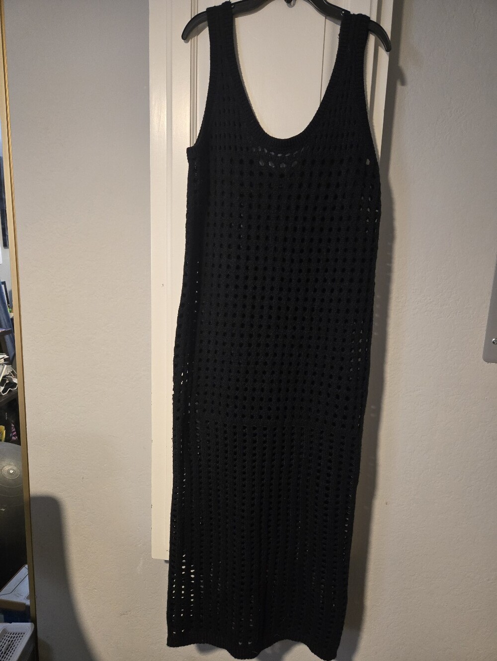 Black Open-Knit Sleeveles Dress/Swim Cover-up